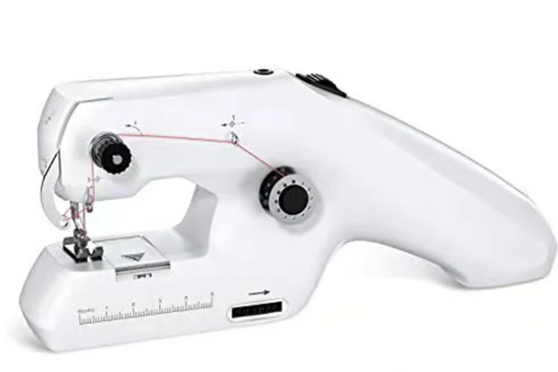 Enkel mini symaskin hjemme mini håndholdt bærbar elektrisk dobbel tråd symaskin: Hvit