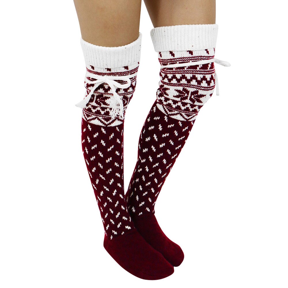 Woman Socks Knee Socks Warm Female Long Stockings Winter Knitted Long Socks Christmas Thigh High Socks For Ladies Girls: WE