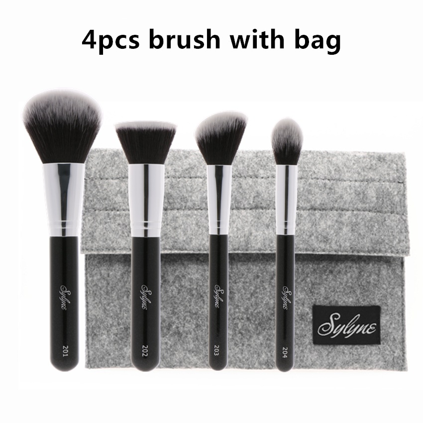 Sylyne Make-Up Kwasten 4 Stuks Professionele Make-Up Borstel Set Klassieke Zwart Handvat Gezicht Make Up Borstels Kit Tools.: 1 set with bag