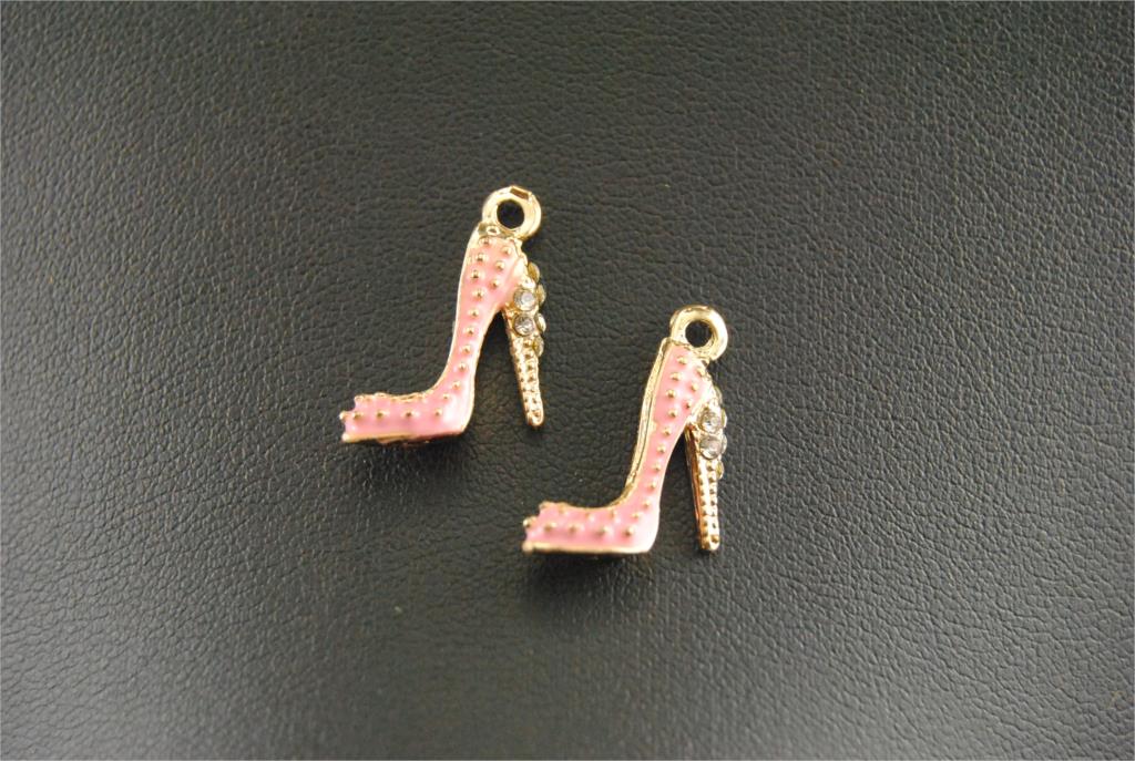 12pcs Gold Mix Colors Enamel Cubic High Heel Shoes Charm DIY Metal Bracelet Necklace Jewelry Findings A3084: pink