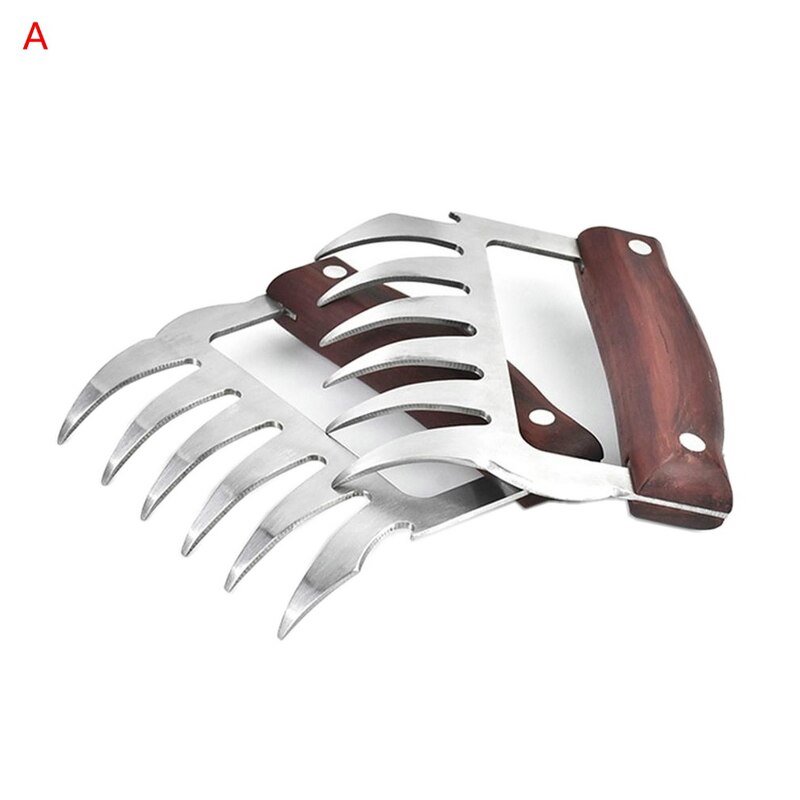 2 pieces of stainless steel barbecue fork with wooden handle