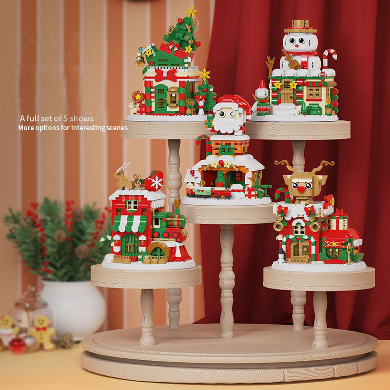 Christmas Winter Village Building Blocks Snowhouse Snowman Elk Shop 3D Model Assembly Mini Brick Figure Toys For Kid