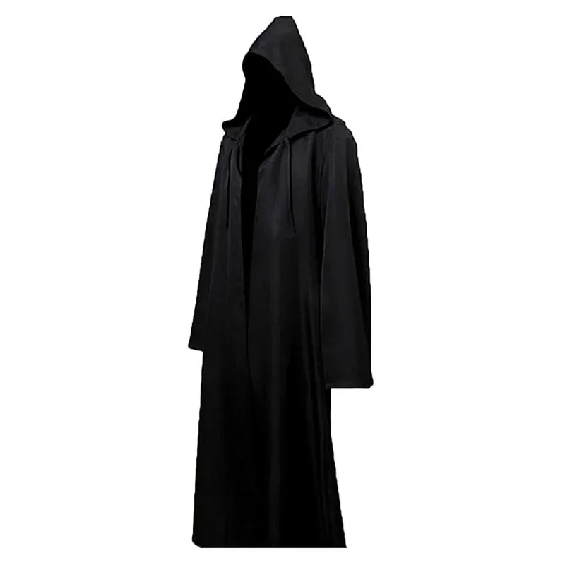 Halloween manto cosplay traje adultos feiticeiro camisa longa com capuz preto robe traje feiticeiro túnica com capuz robe: XXXL