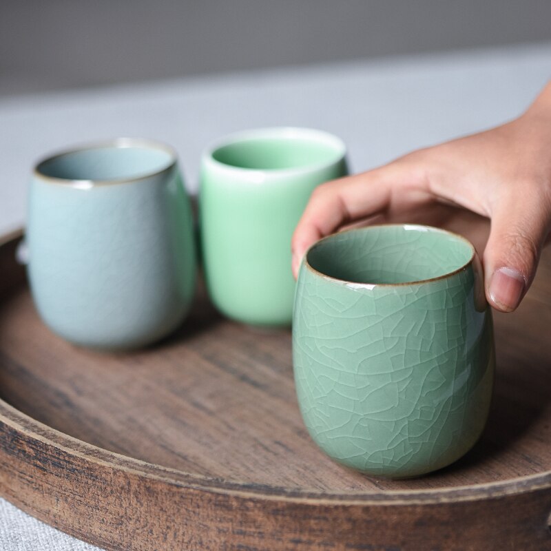 CHANSHOVA 250ml Solid Color Traditional Chinese Style Celadon Crackle Ceramic Teacup China Porcelain Small Coffee Tea Cups H318
