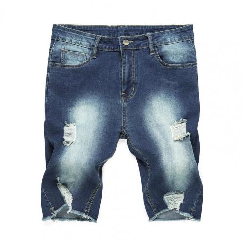 Mannen Ripped Korte Jeans Katoen Shorts Ademend Denim Shorts Mannen Jeans Vernietigd Hole Skinny Korte Jean Homme Pantalones Hombre: Dark Blue / M