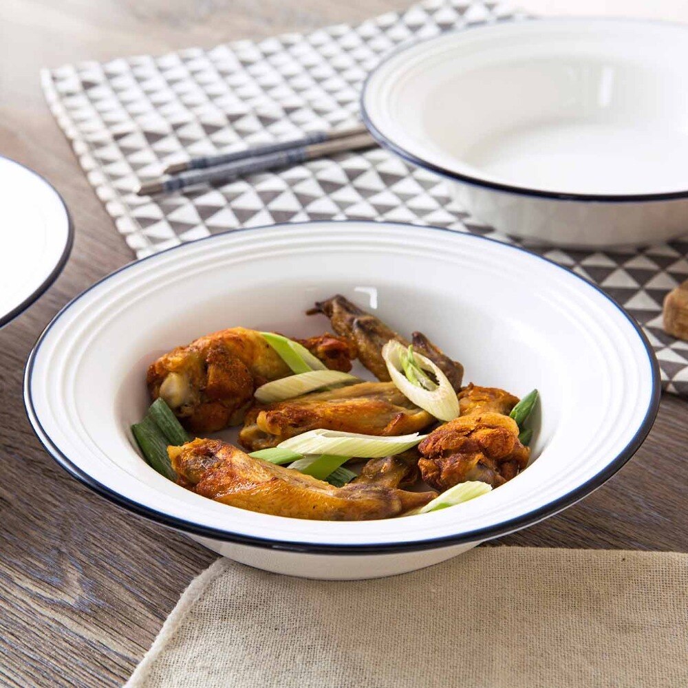 Plato de cerámica blanco grande redondo para sopa, plato hondo, vajilla creativa para el hogar, plato de desayuno, platos de China