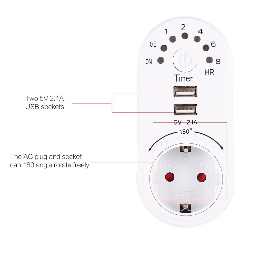 220V Timer Switch Mini USB 5V 2.1A Adapter Socket Outlet Plug-in Countdown Energy Saving Electronic Time Controller