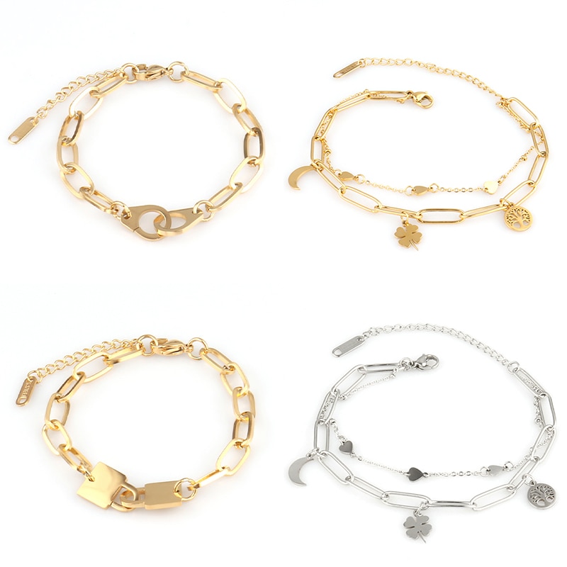 punk charm bracelet handcuffs bracelet lock bracelet pendant thick chain bracelet for women stainless steel bracelet