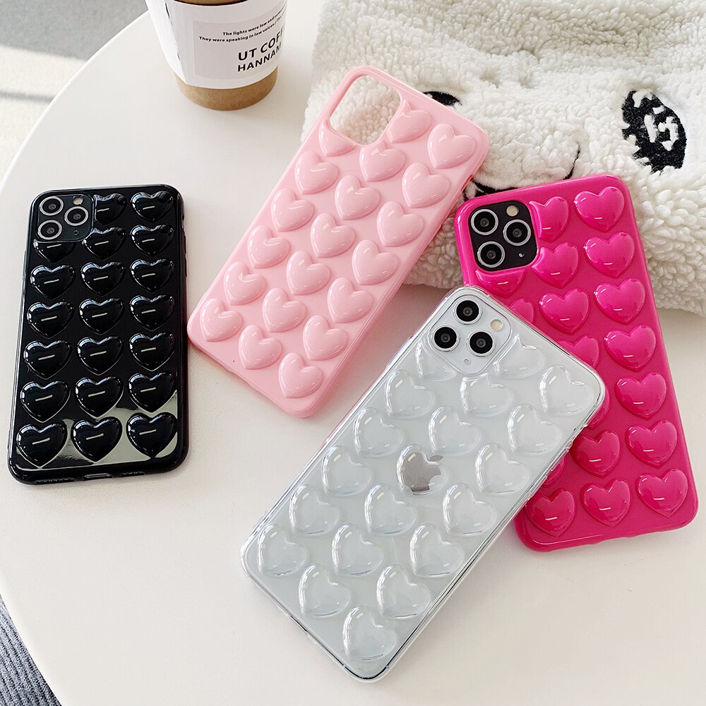 Lovecom 3D Hart Telefoon Case Voor Iphone 11 Pro Max Xr Xs Max 7 8 6 Plus Case Soft tpu Candy Kleur Telefoon Cover Met Lanyard