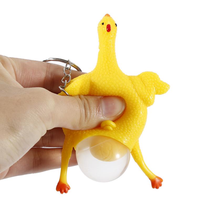 Christmas Toy Vent Chicken Rubber Whole Egg Laying Hens Crowded Stress Ball Keyring Latest Key Chain Pendant Prank: Default Title