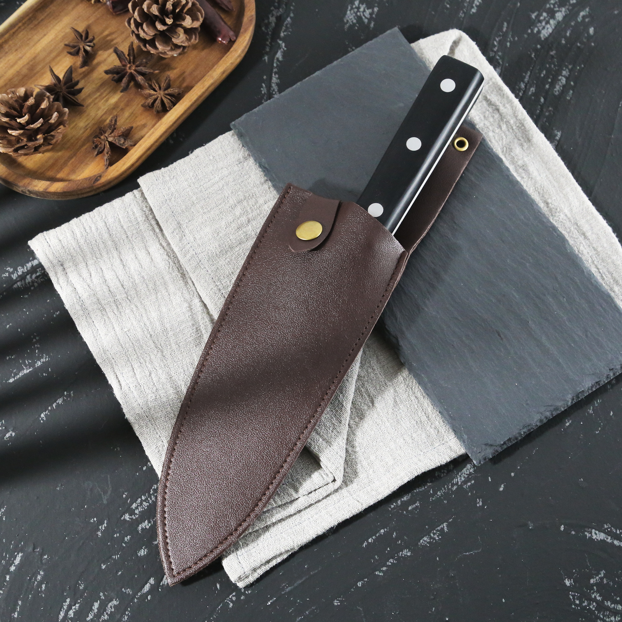 XYJ 8 Inch Chef Knife Sheath Soft PU Leather Belt Loop Buckle Type 5 Piece Blade Cover Set