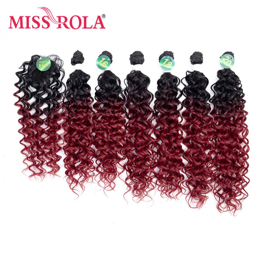 Miss Rola Synthetisch Krullend Haar Extensions Ombre Gekleurde Haar Weven Bundels 16-20 inch 6 stks/pak 200g T1B/27 Met Gratis Sluiting: T1B/Burgundy