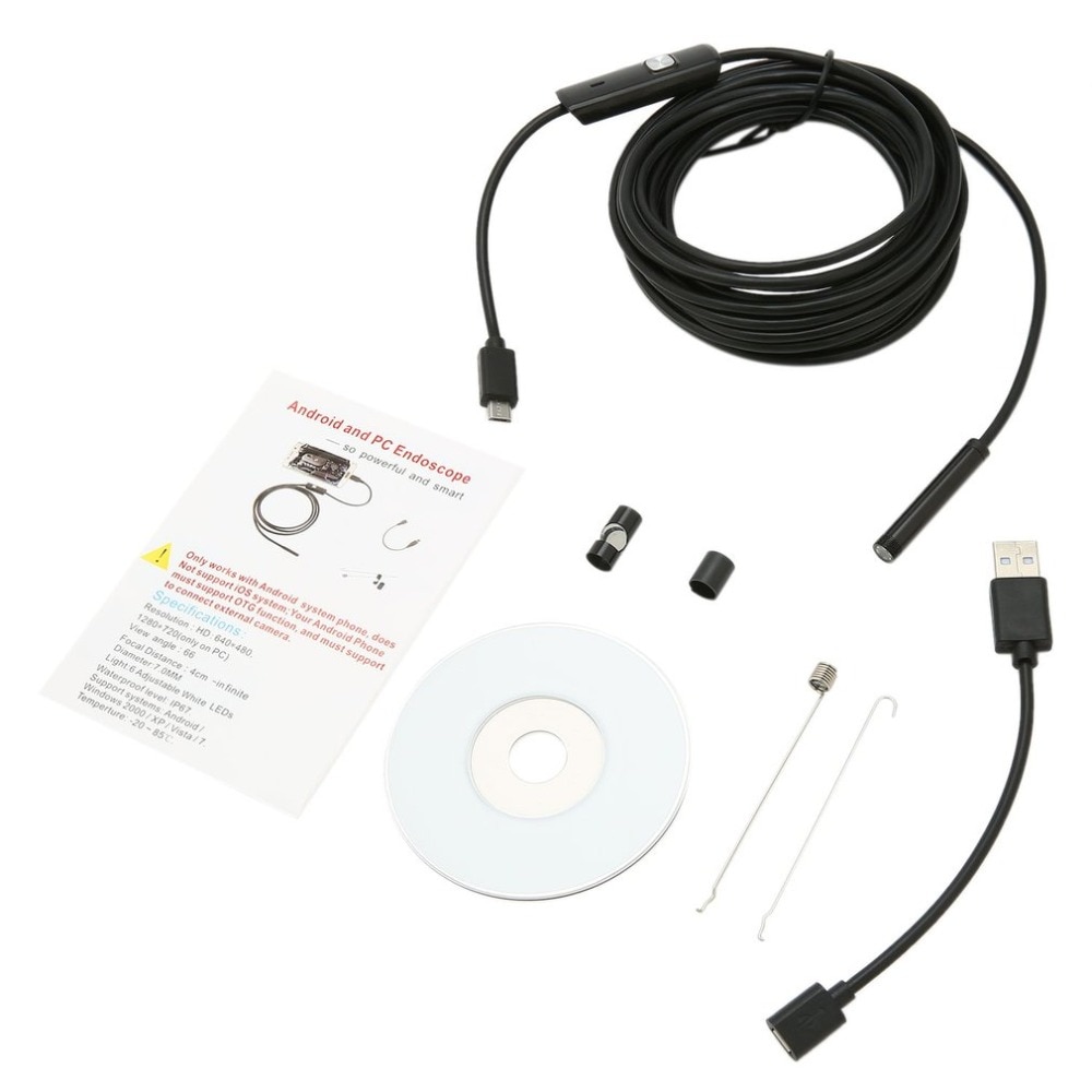 7Mm Waterdichte 1M/1.5M/2M/3.5M/5M Endoscoop Lens Kabel usb Inspectie Borescope Camera Voor Android 640*480 Telefoons/1280*720 Pc