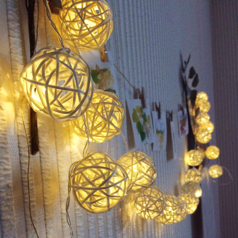 LED Cotton String Fairy Lights Room Ins Decoration Bedroom Night Light Festival Party Tree Rattan Handmade String Light: ball / by battery