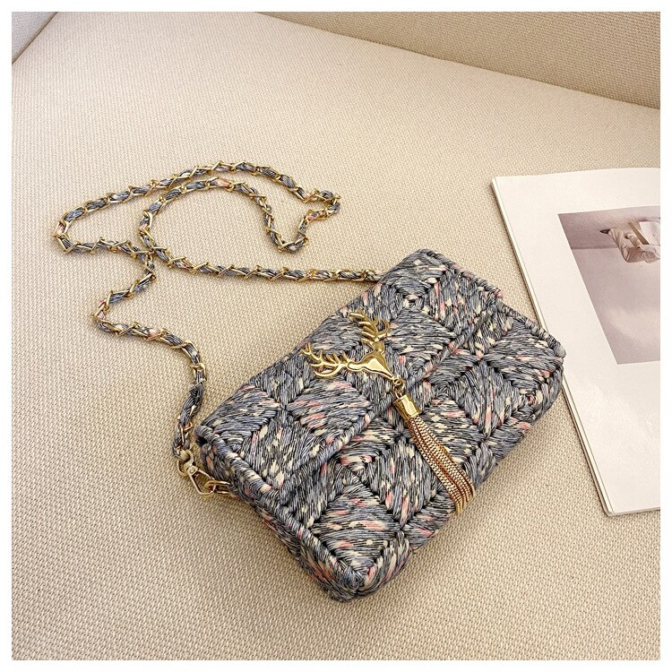 DIY Handcraft Shoulder Bag Making Materials Package Weaving Bag Grid Handmade Supplies Woman Bag Selfmade Sewing Accessories: OceanBlue