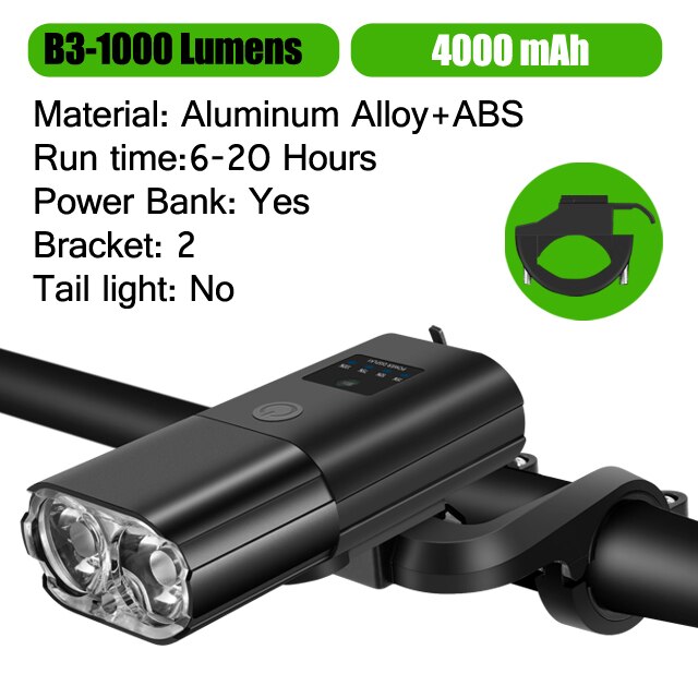 Luz de bicicleta de 1000 lúmenes, 4000mAh, batería externa, linterna para manillar, carga USB, para ciclismo de montaña o carretera: Rojo