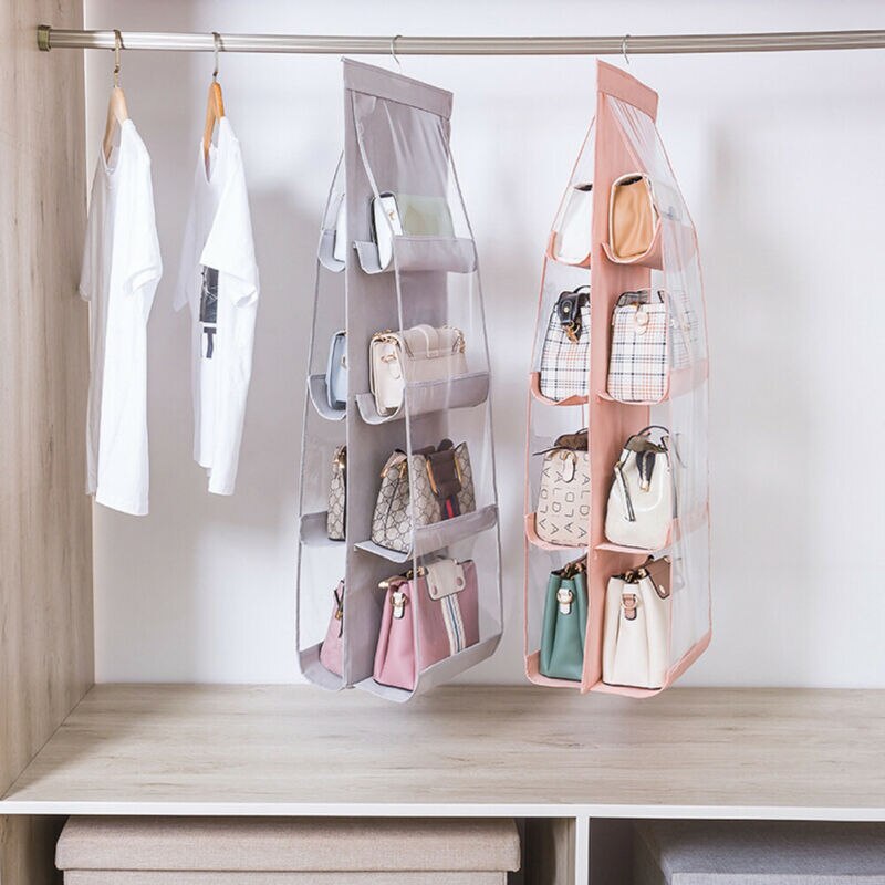 6/8 Pockets Handbag Storage Organizer Anti-dust Cover Large Clear Bag Rack Hangers