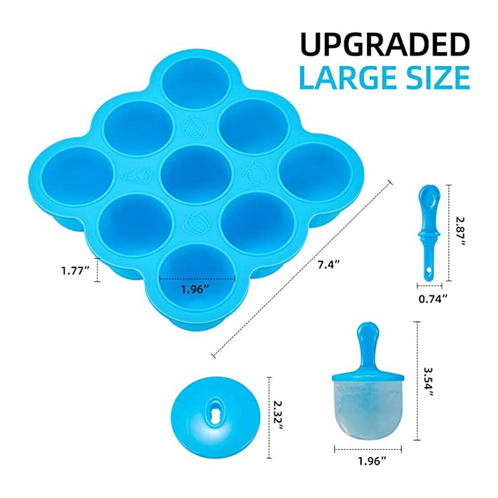 Silicone Ice Pop Mold Non-Stick Ice Pop Maker 9-Cavity Popsicle Mold Baby Food Freezer Tray