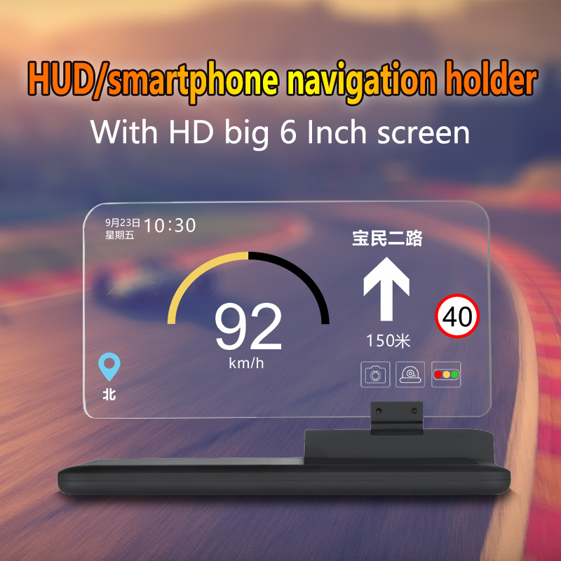 GEYIREN 6 inch Universal H6 Car HUD Head Up Display Projector Phone Navigation Smartphone Holder gps hud for any cars