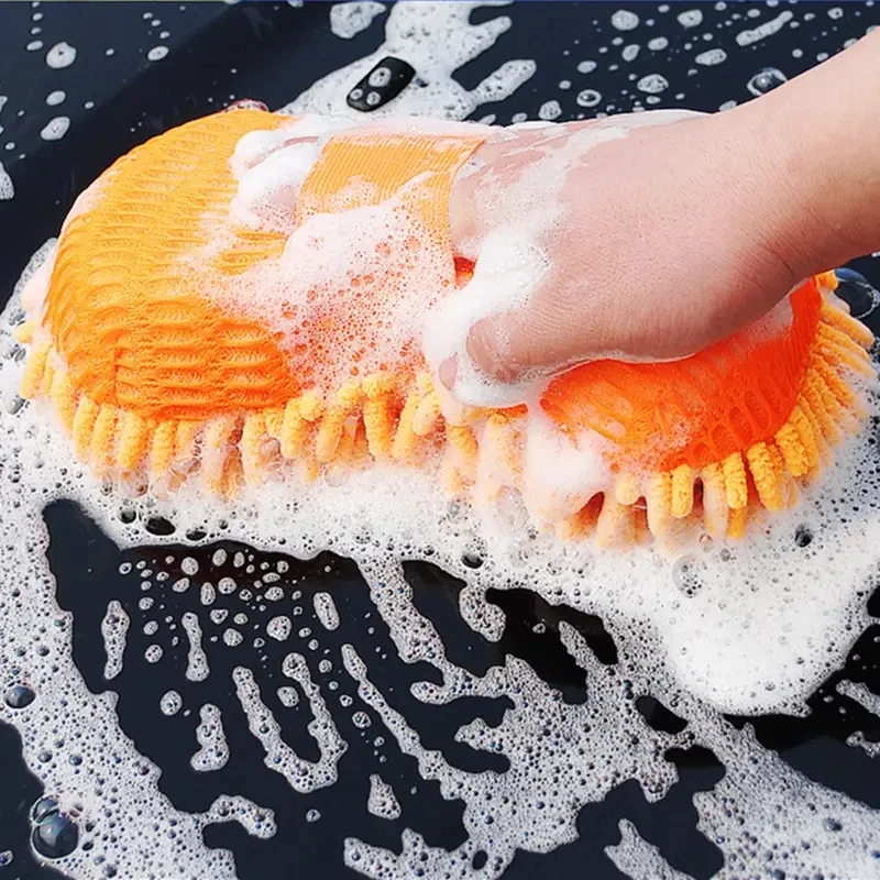Esponjas de microfibra para lavado de coches y motocicletas, manopla de lavado de polvo de chenilla, guantes de limpieza para motocicleta, herramientas de esponja para lavado de coches y Motor, 2 uds.