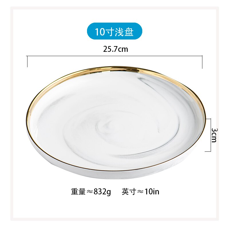 1pc glod marmor keramisk middagsfat tallerken ris salat nudler bolle suppetallerkener servise sett servise kjøkken kokkverktøy: 10 tommers tallerken