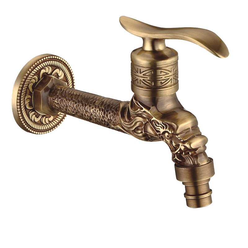 Carved Wall Mount Bibcock Brass Retro Tap Decorative Outdoor Garden Taps Washing Machine Mop Luxury Antique WC Faucet