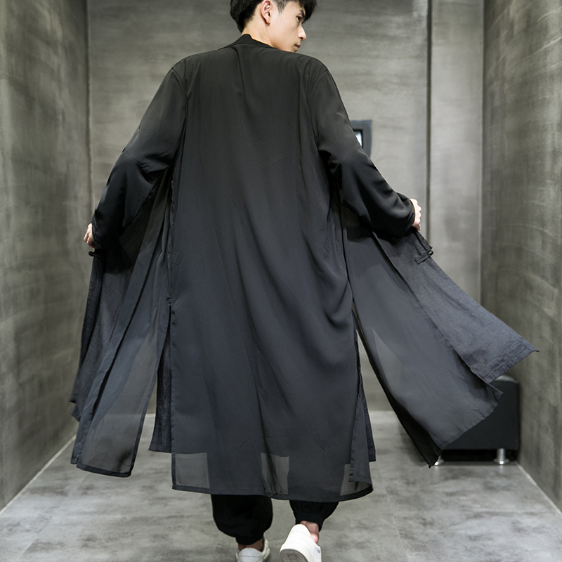 Chinese Traditional Dress Plus Size Long Robe Ancient Style Chiffon Hanfu Men Clothing 2022 Kung Fu Tai Chi Casual Coat Male