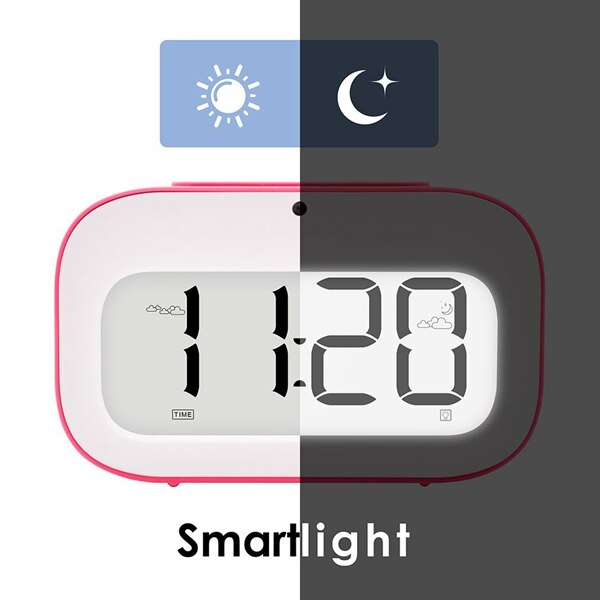 Väckarklocka, söt skrivbordsklocka smart bakgrundsbelysning/temperatur/snooze väckning väckarklockor batteridrivna (rosa)