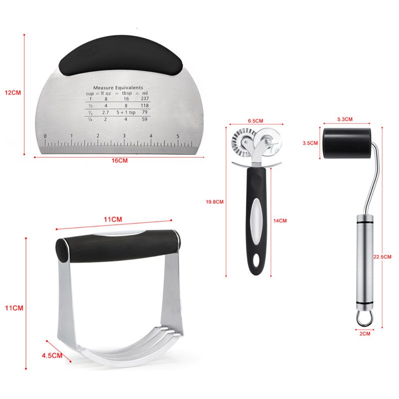 4 Pieces Pastry Cutter Set Stainless Steel Pastry Scraper and Dough Blender Pastry Pizza Cutter for bakery tools Pastry Utensils