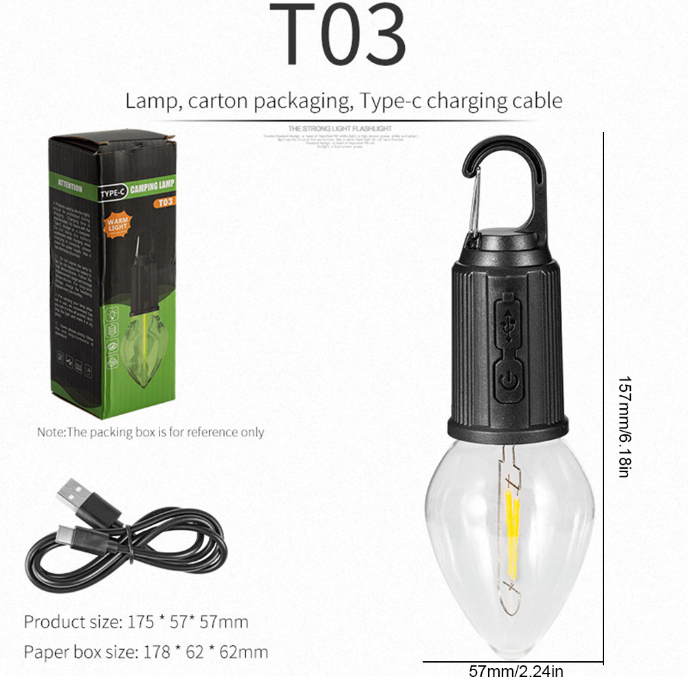Bombillas de lámpara LED para acampada, linterna portátil de 600mAh con gancho, recargable por USB, lámpara colgante para tienda de campaña, luz de trabajo de emergencia, 1/2 uds.: Castaño / 4,5 W