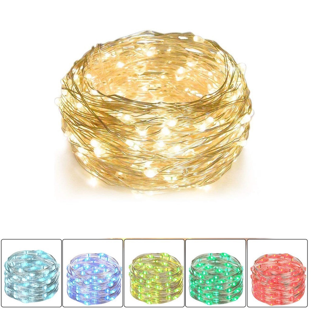 Guirlande lumineuse à piles, 10M 100 LED, fil de cuivre Transparent, Micro LED, pour fête de noël, fête de mariage, extérieur