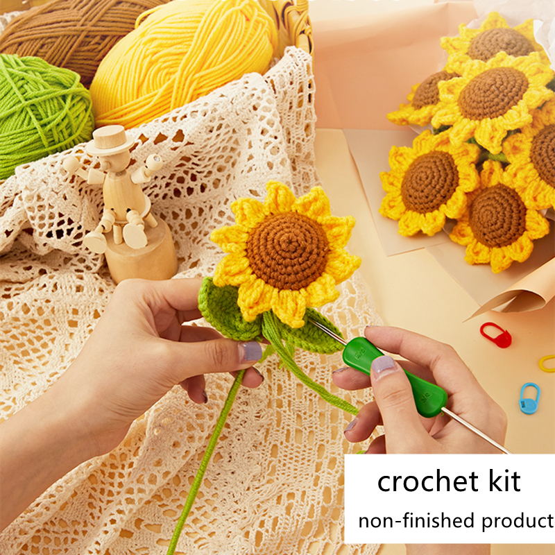 Year DIY Kit Woolen Thread DIY Knitting Material Tulip Sunflower Daisy Bouquet Suit Handmade Crochet Decoration