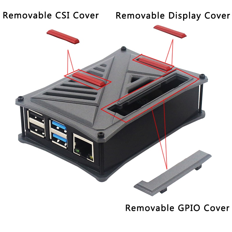 Raspberry Pi 4 Model B ABS Case Silver Gray Plastic Shell Box Optional Dual Cooling Fan SD Card Power Adapter for Raspberry Pi 4