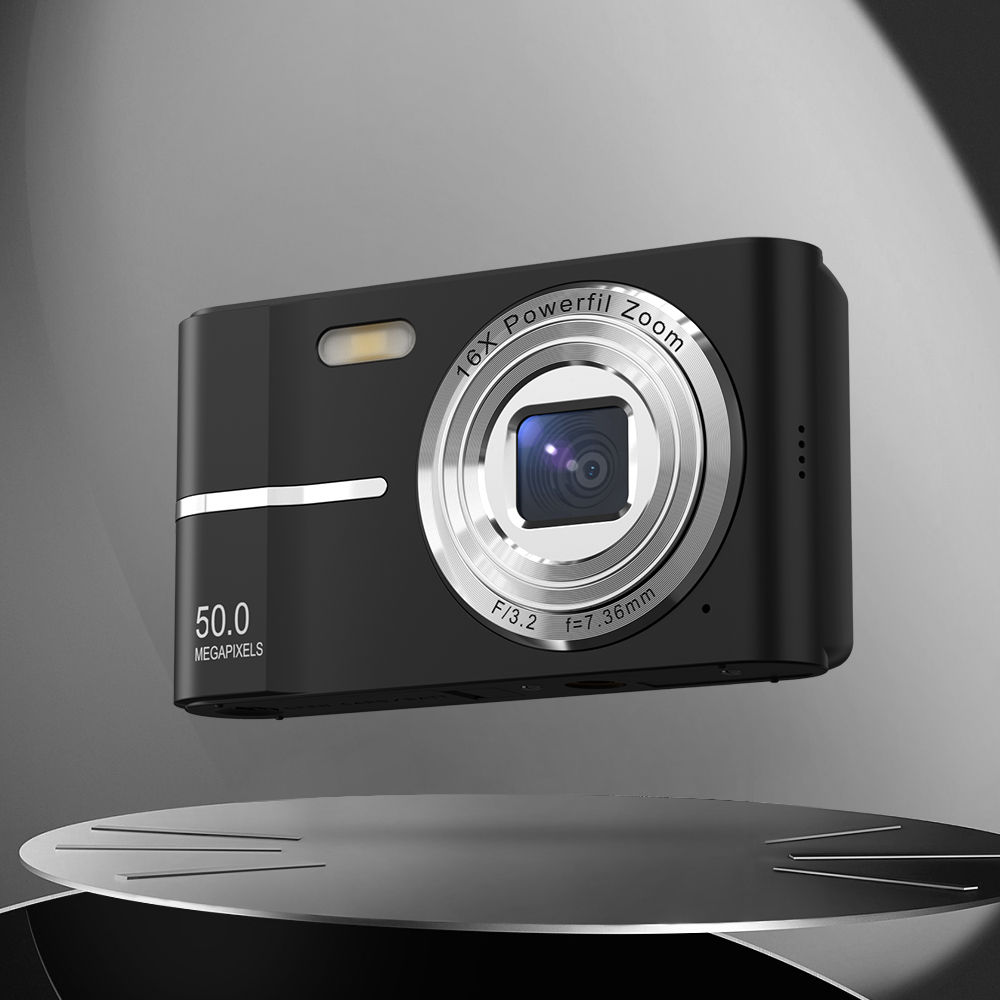 Cámara Digital con enfoque automático, 50MP, FHD, 1080P, cámara para niños, Zoom 16x, cámaras de vídeo Flash integradas, de cumpleaños para adultos y niños: Negro