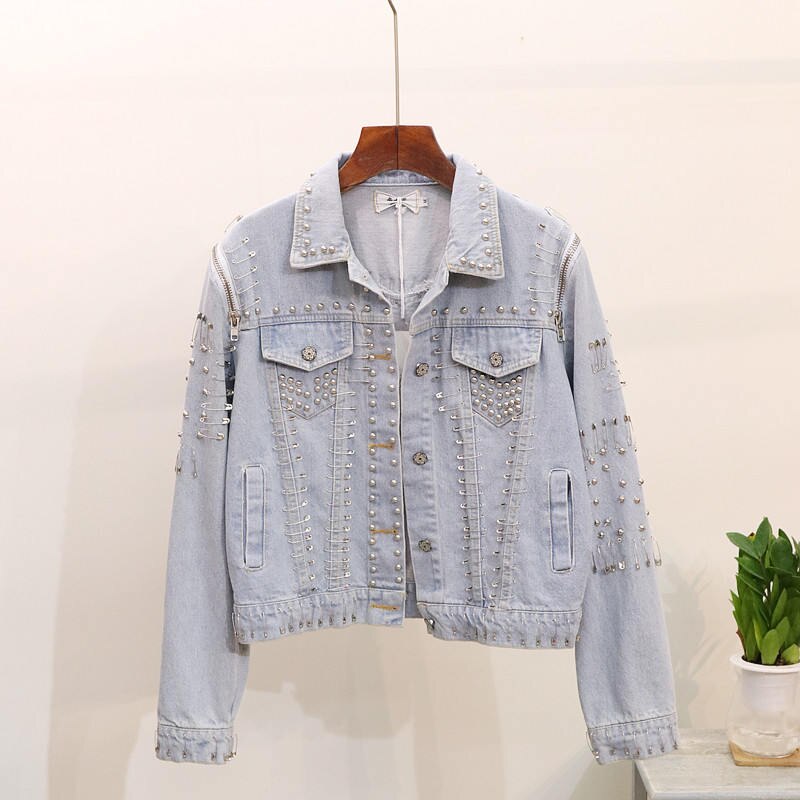 Neploe Autumn Jean Jacket Rivet Pin Short Denim Coats Female Korean Casacos Feminino Jean Jacket Outerwear 37257