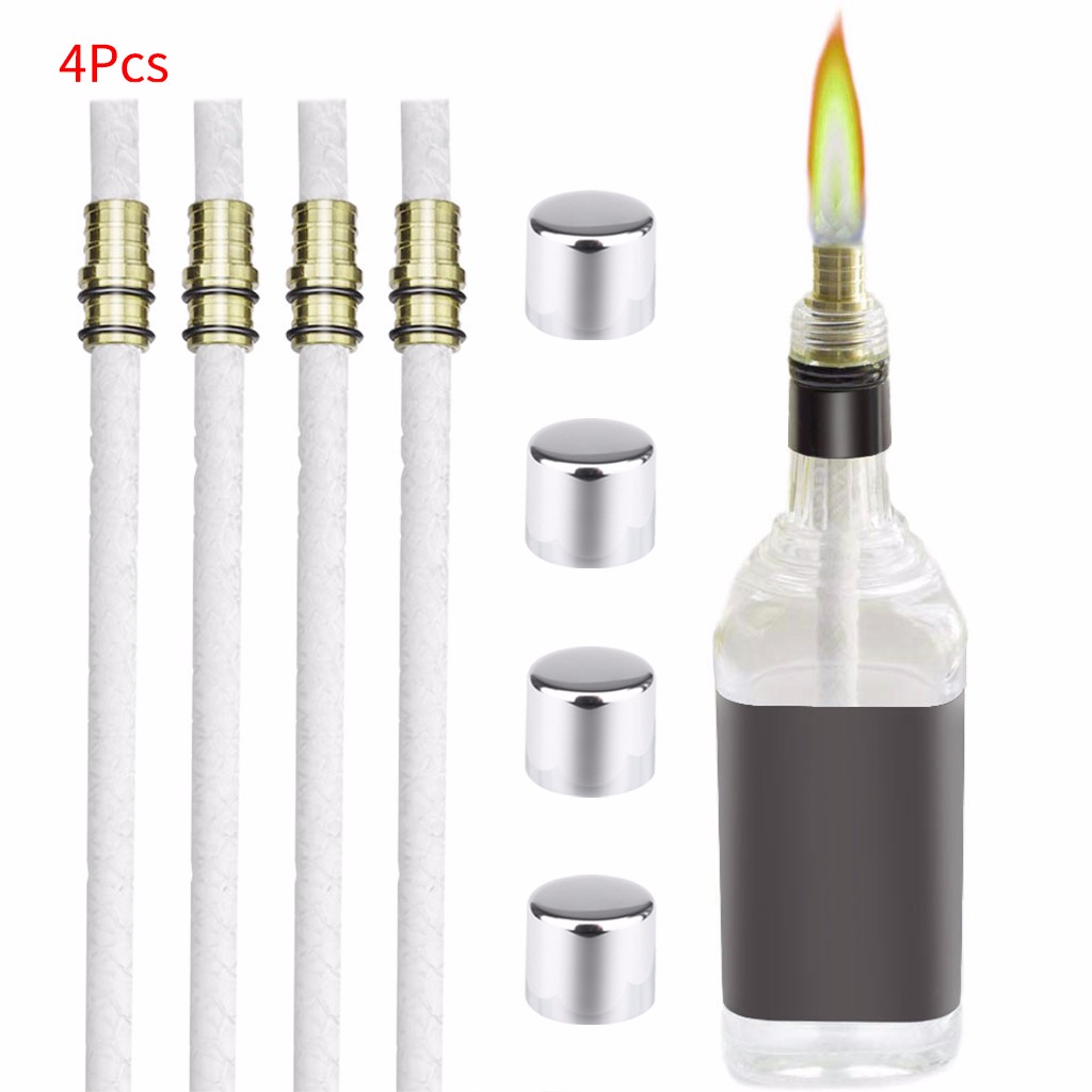 Thuis Kerosine Lont Wijn Fles Torch Kit 4 Pack, Inclusief 4 Lange Levensduur Zaklamp Wieken, messing Lont Mount Fiber Improvment: Default Title