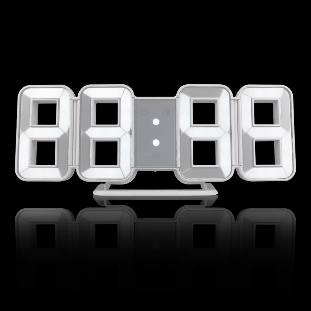 Neue 3D LED Wanduhr Große Digitale Wanduhr Elektronische Große Anzahl Moderne Tisch Schreibtisch Alarm Uhr Hintergrundbeleuchtung Temperatur Uhren: Weiß