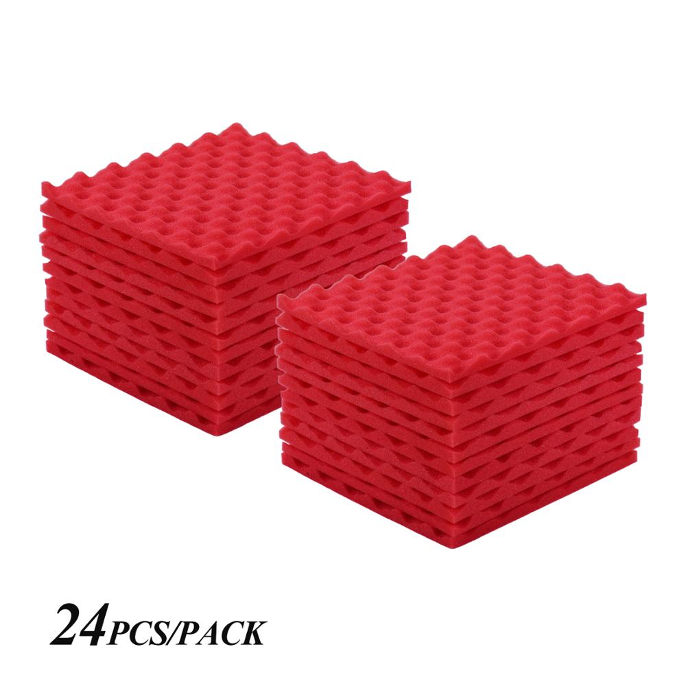 12/24 pakke akustiske skumpaneler lydisolering skum akustisk skum 30 * 30cm/ 12 * 12in akustiske skum lydabsorberende bomuld: 24 stk rød