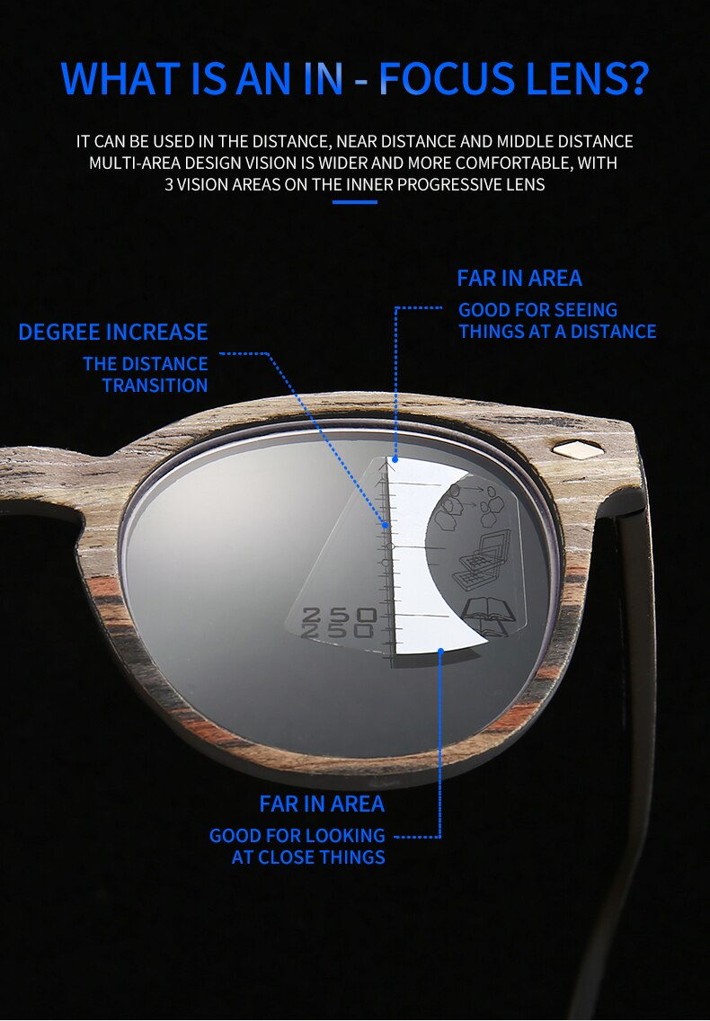 Mens high end Progressive multifocal reading glasses Women prescription glasses Wooden glasses frame for Unisex large T1810