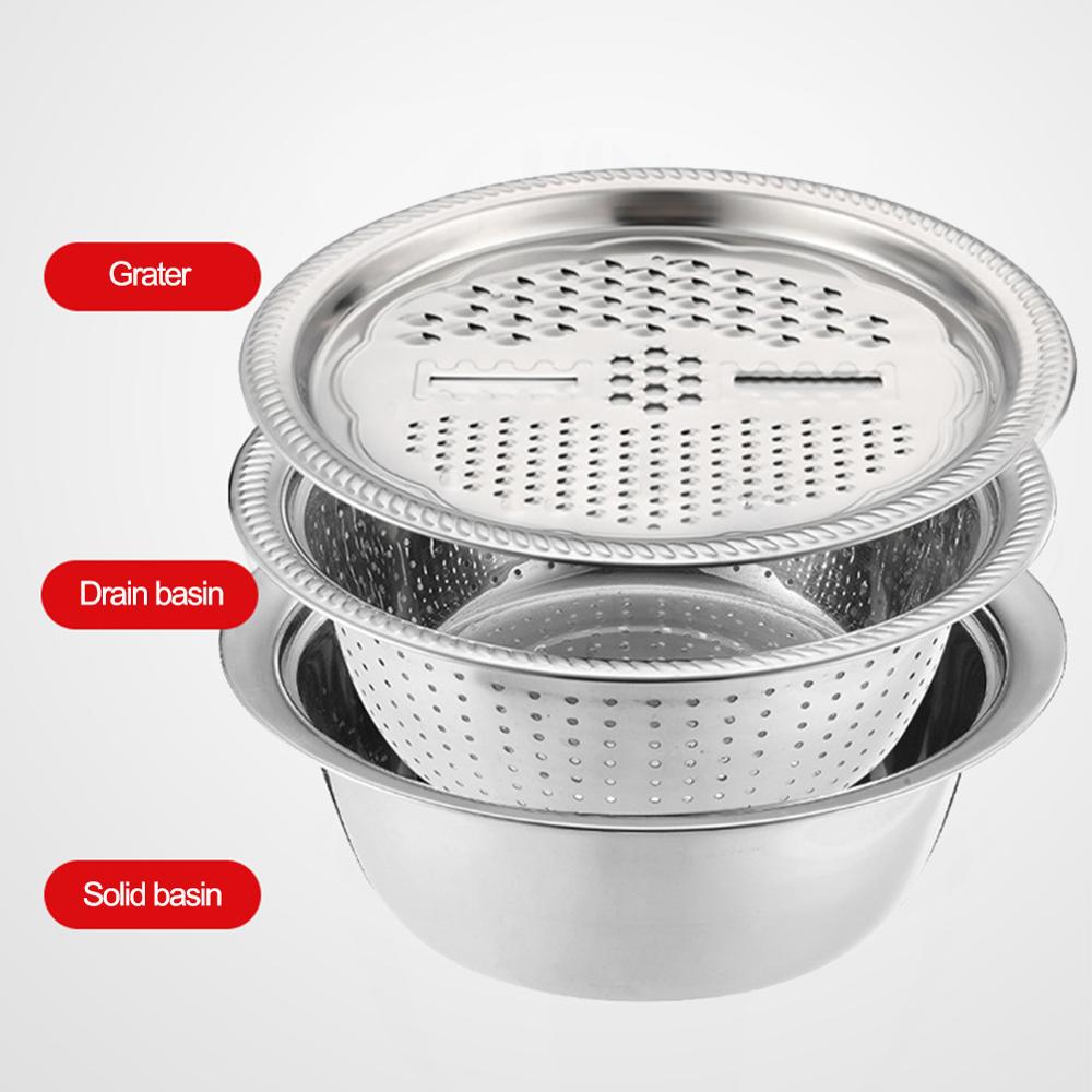 3pcs stainless steel pot vegetable cutter slicer drain basket sieve Kitchen Tool grater strainer Rice Washing Filter