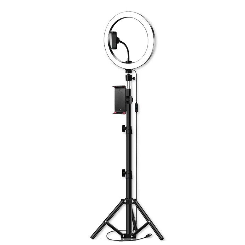 26cm/10 pouces LED lumière annulaire 3 couleurs 10 niveaux réglable 3200-5600K température de couleur avec trépieds téléphone et supports de tablette pour L