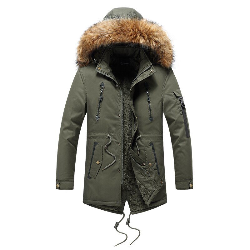 Miesten talvi parkatakki miesten pitkä takki puuvilla lämmin paksu rento parka miesten pitkä karvakaulus fleece tuulenpitävä hupullinen takki: Armeijan vihreä / Xxxl