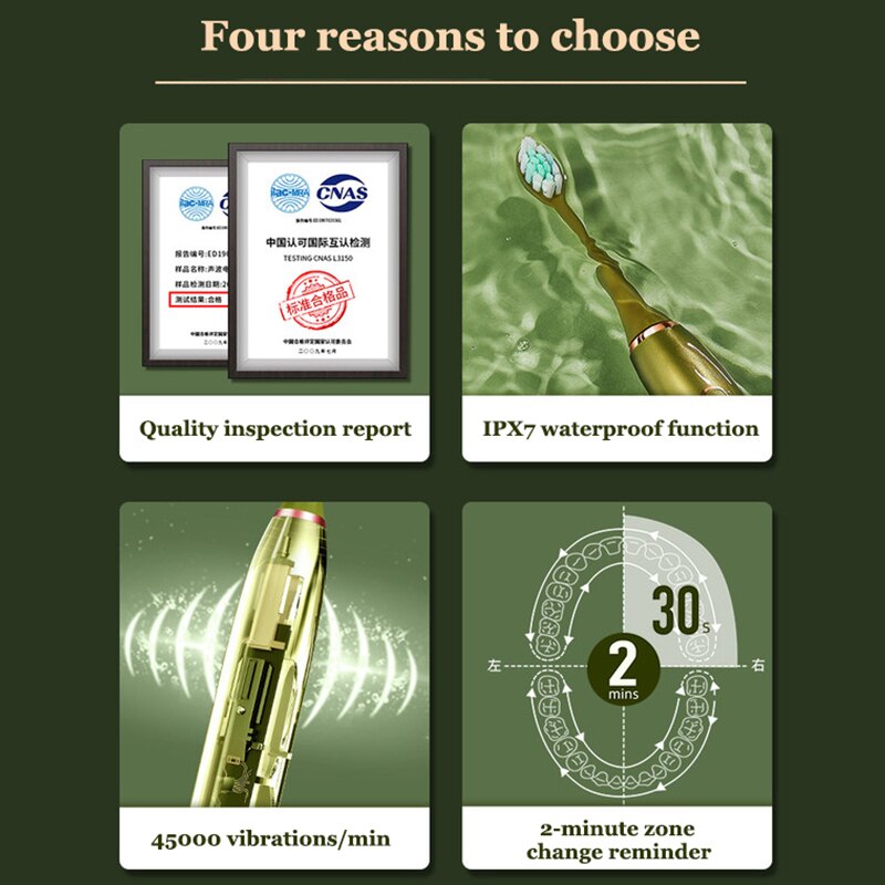 Electric Toothbrush USB Rechargeable Support 4 Modes 3 Intensions IPX7 Waterproof Adult Toothbrush Automatic Sound Wave