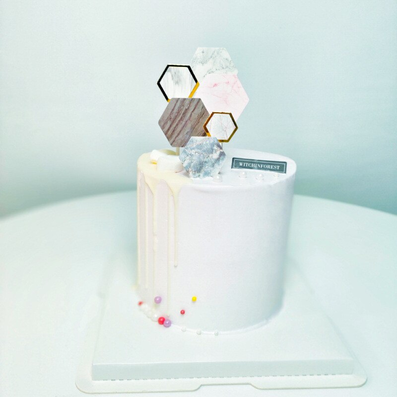 Cakelove Hexagon Cake Topper Paper reen Marble Gold Happy Birthday Cake Topper Party Cake Card Insert Decorations Baby Shower: style 2