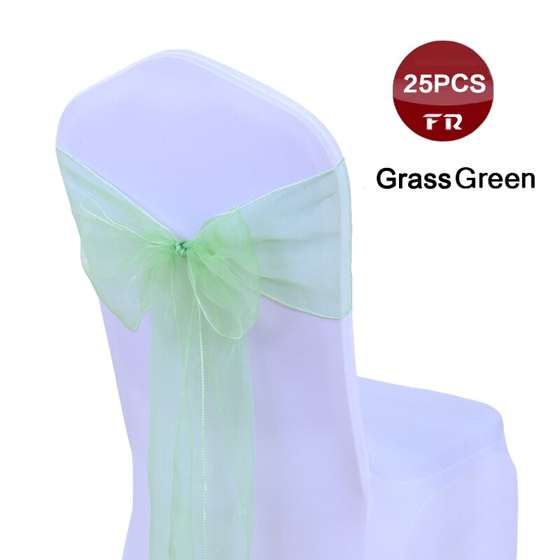 25pc farverige organza sløjfer vævet tyl rulle bryllupsfest dekoration bordløber organza gaze stol sashes sløjfe: Græsgrøn