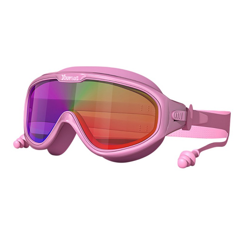 Children's Swimming Glasses Waterproof Anti-fog Swimming Big Frame Boys Girls Dving Eyewear with Earplugs Set: BP
