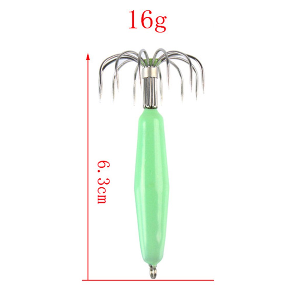 1Pcs Stainless Steel Luminous Squid Hooks Fishing Tackle Lures Squid Jigs Hook 12 Pin Umbrella Type Octopus Fish Hook Pesca: 16g 1pcs