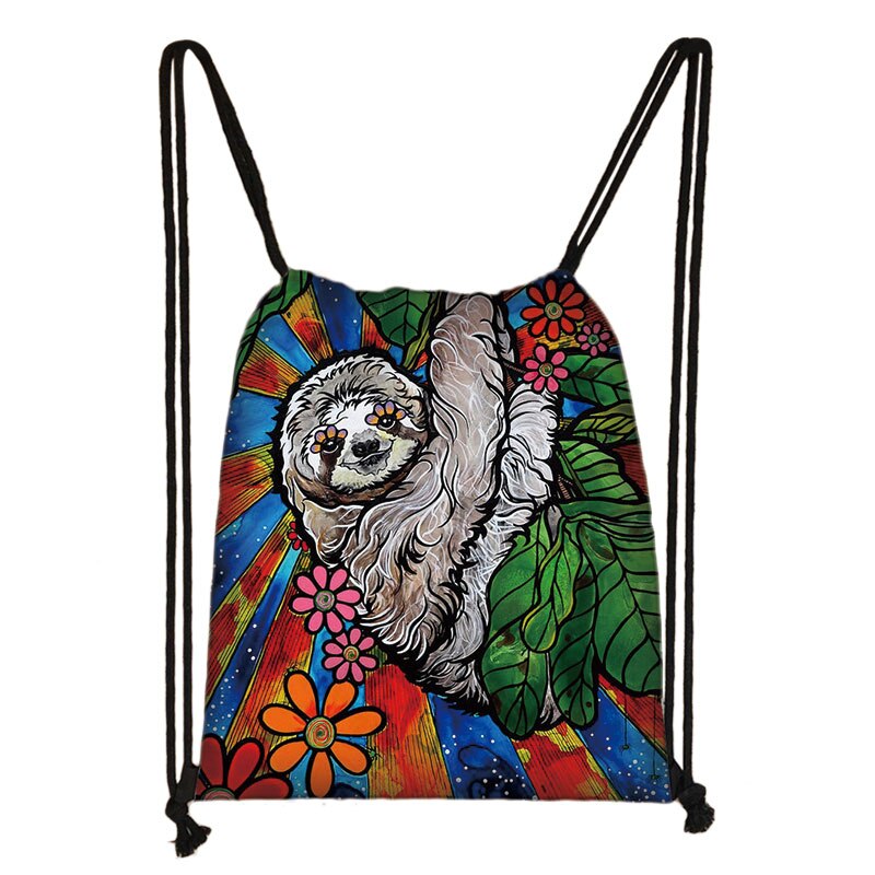 Cute Animal Sloth Print Drawstring Bag Ladies Storage Bag Women Shopping Bags Teenager Boys Girls Backpack Bookbag: skdsloth16