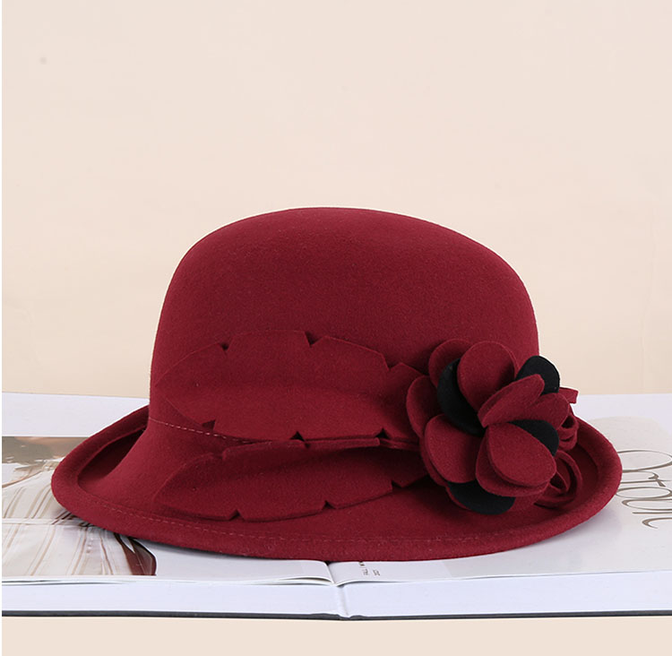 Sombreros de lana FS Inglaterra para mujer, sombrero de copa de lana para en la iglesia, sombrero de lavabo para mujer, sombreros de pescador de Vintage para Otoño e Invierno: Wine Red