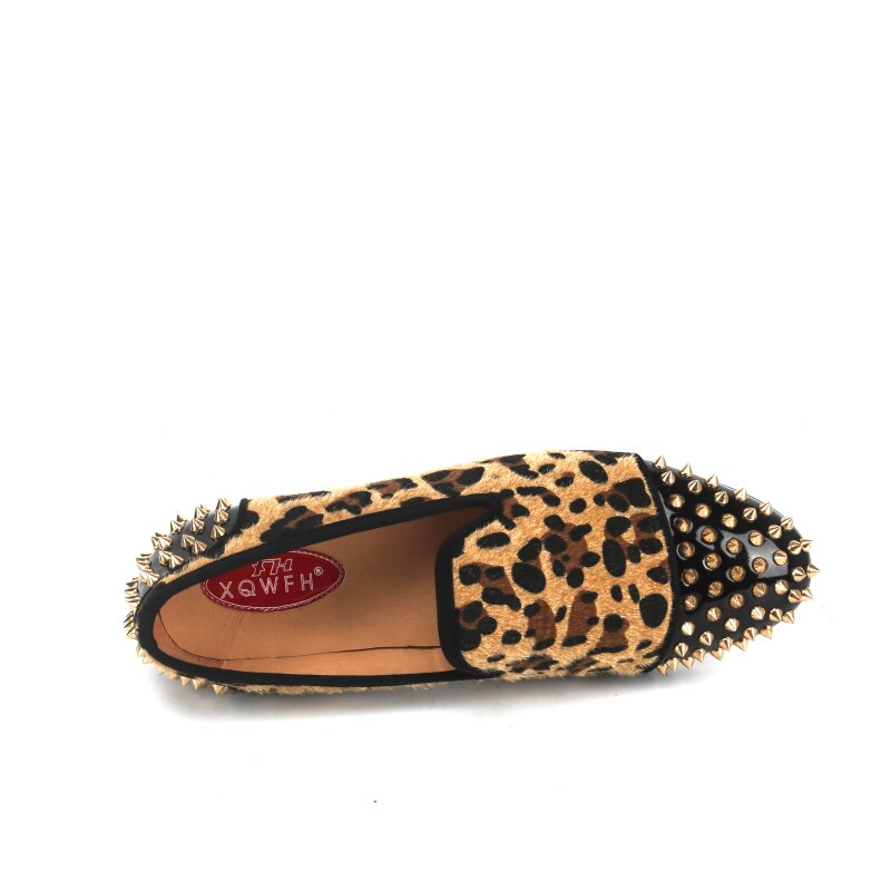 Xqwfh chaussures léopard pour hommes mocassins italiens respirants faits main pour fêtes et mariages